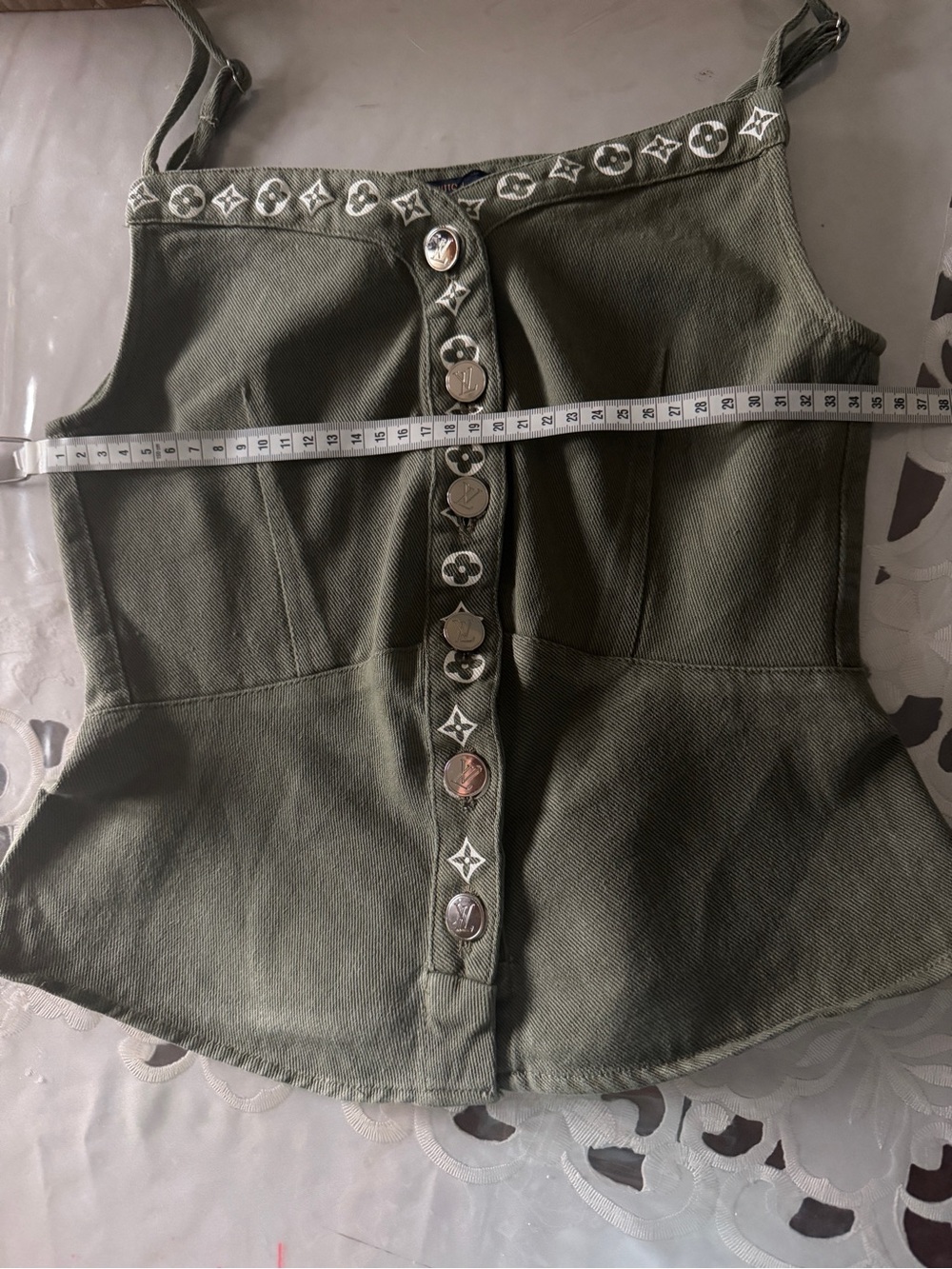 Olive Green Button-Front Spaghetti Strap Top - Picture 4 of 5